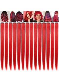 ECOCHARMS 14 Pcs Colored Clip in Hair Extensions Hot Red Hair Extensions Straight Hair Extensions for Woman Multi-Colors Party Highlights Hairpieces(Red)  - Image 1