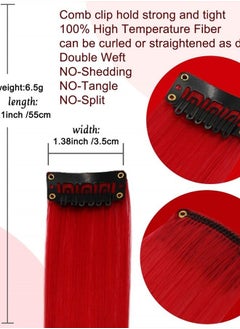 ECOCHARMS 14 Pcs Colored Clip in Hair Extensions Hot Red Hair Extensions Straight Hair Extensions for Woman Multi-Colors Party Highlights Hairpieces(Red)  - Image 3