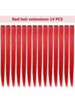 ECOCHARMS 14 Pcs Colored Clip in Hair Extensions Hot Red Hair Extensions Straight Hair Extensions for Woman Multi-Colors Party Highlights Hairpieces(Red)  - Image 2