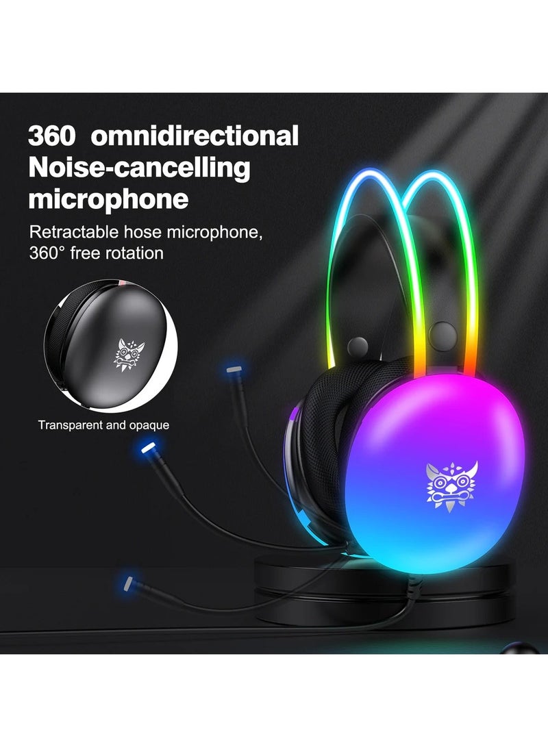 أونيكوما X25 سماعة الألعاب الاحترافية USB 3.5 RGB Light 3D ستيريو إلغاء الضوضاء توافق متعدد المنصات مع الميكروفون - Image 2