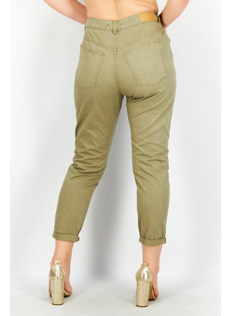 EDC Women Regular Fit Plain Non-Stretchable Denim Jeans, Olive  - Image 4