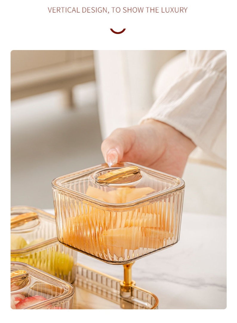 هومستر وجبة خفيفة تخدم علبة مع غطاء، 6 قطع واضحة خدمة حاوية مجموعة مع رف معدني، وعاء عرض الأغذية البلاستيكية، لوحة منظم التخزين للحلوى، الفواكه، الغمر، الحلوى، الذهب - Image 3