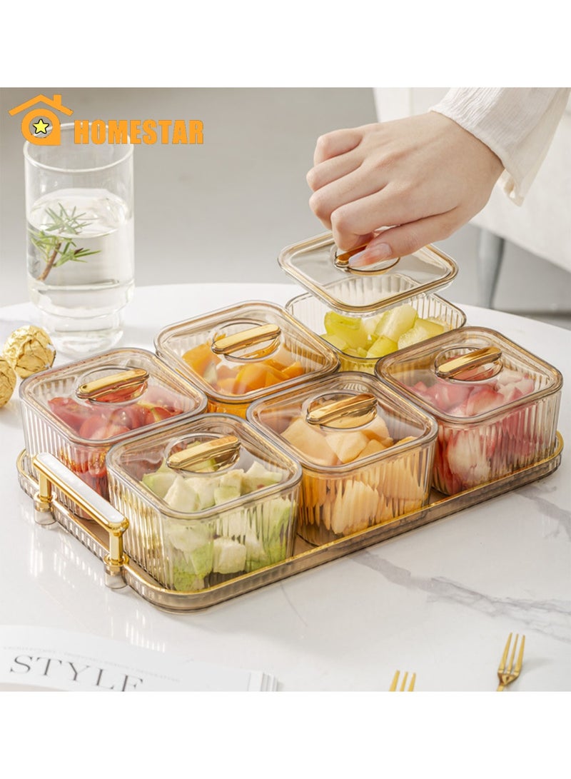 هومستر وجبة خفيفة تخدم علبة مع غطاء، 6 قطع واضحة خدمة حاوية مجموعة مع رف معدني، وعاء عرض الأغذية البلاستيكية، لوحة منظم التخزين للحلوى، الفواكه، الغمر، الحلوى، الذهب - Image 1