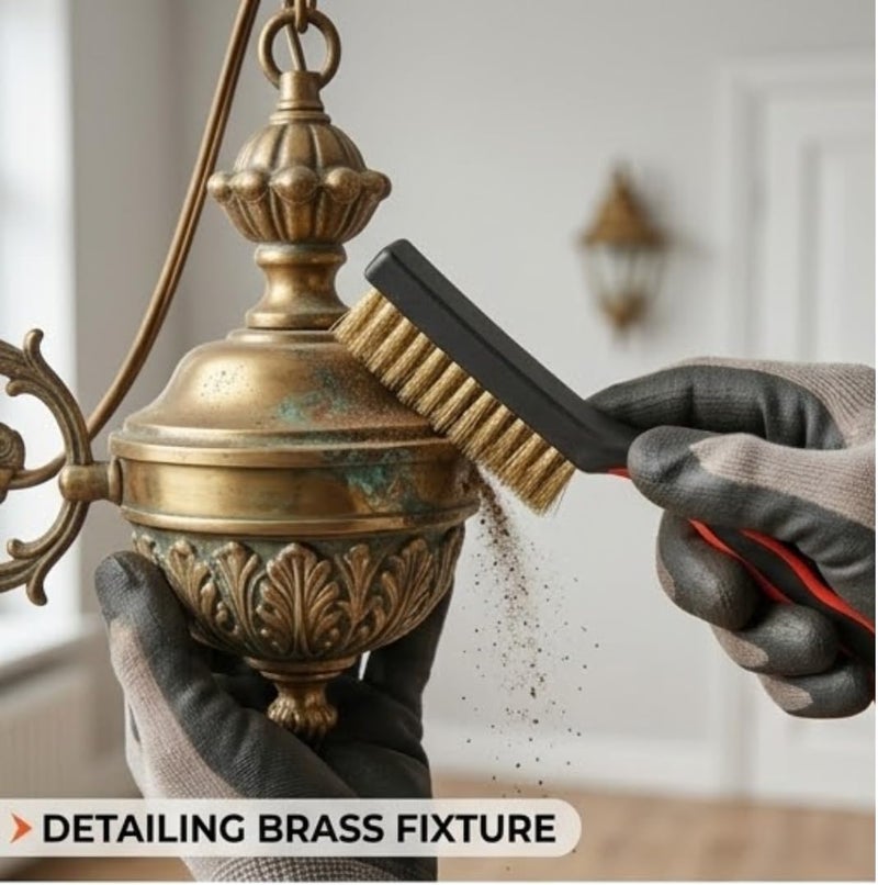 Hasanat Essentials 2-Piece Wire Brush Set - Heavy Duty Brass and Stainless Steel Detailing Brushes with Soft Grip Handles - Image 2