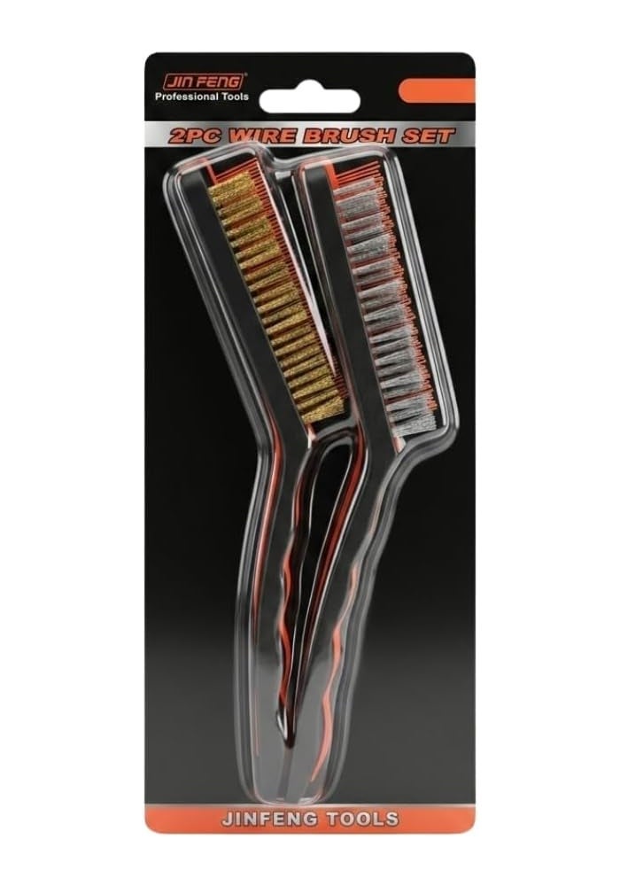 Hasanat Essentials 2-Piece Wire Brush Set - Heavy Duty Brass and Stainless Steel Detailing Brushes with Soft Grip Handles - Image 1