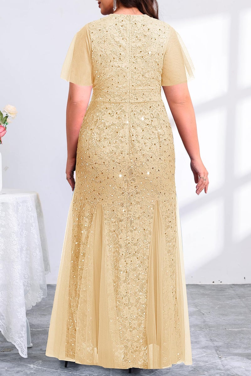 Talisea Champagne Dress for Women Plus Size Formal Gowns Gold Sequin Bridesmaid Mother of The Bride Wedding Guest Long Dress - Image 5