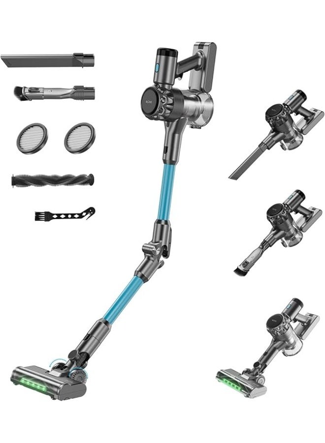 Denx Powerful Cordless Stick Vacuum Cleaner, 500W Brushless Motor, Max Suction, 2200mAh Rechargeable Battery, LED Lights, Foldable Tube, 1.2L Capacity, Blue/Grey - Image 1