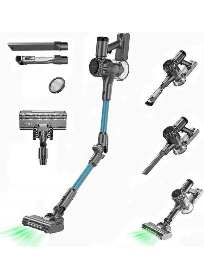 Denx Powerful Cordless Stick Vacuum Cleaner, 500W Brushless Motor, Max Suction, 2200mAh Rechargeable Battery, LED Lights, Foldable Tube, 1.2L Capacity, Blue/Grey - Image 3