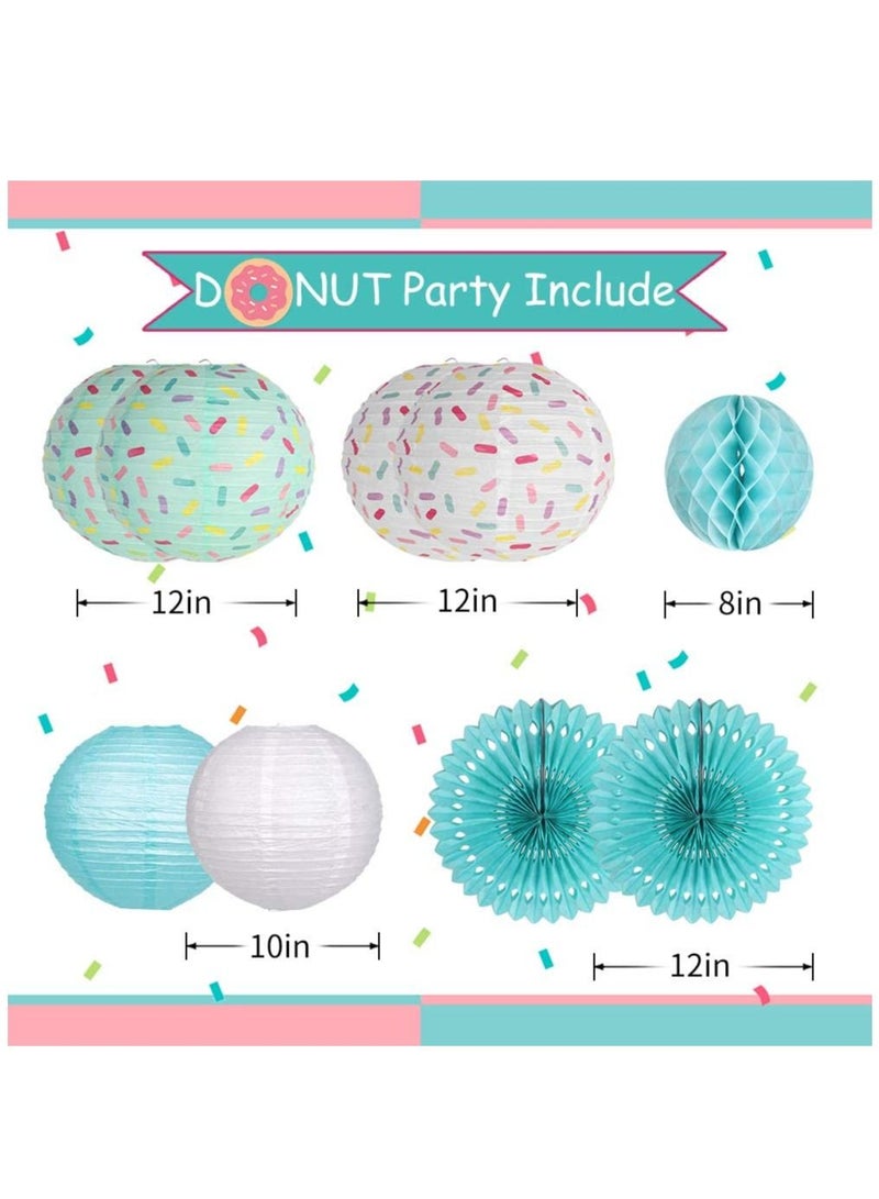 Loquat Donut Birthday Party Decorations, 9Pcs Supplies Lanterns Paper Fan Honeycomb Ball Hanging for Baby Shower Kids Ice Cream Decorations (Blue) - Image 4