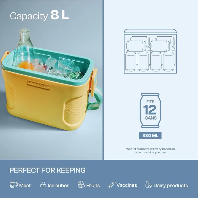 PINNACLE صندوق ثلج Passion سعة 8 لتر | يتسع لـ 12 علبة | يحتفظ بالثلج حتى 36 ساعة | أحزمة قابلة للتعديل، قفل غطاء وحامل مشروبات | صندوق ثلج محمول معزول للنزهات، السفر بالسيارة، الحفلات (أصفر) - Image 3