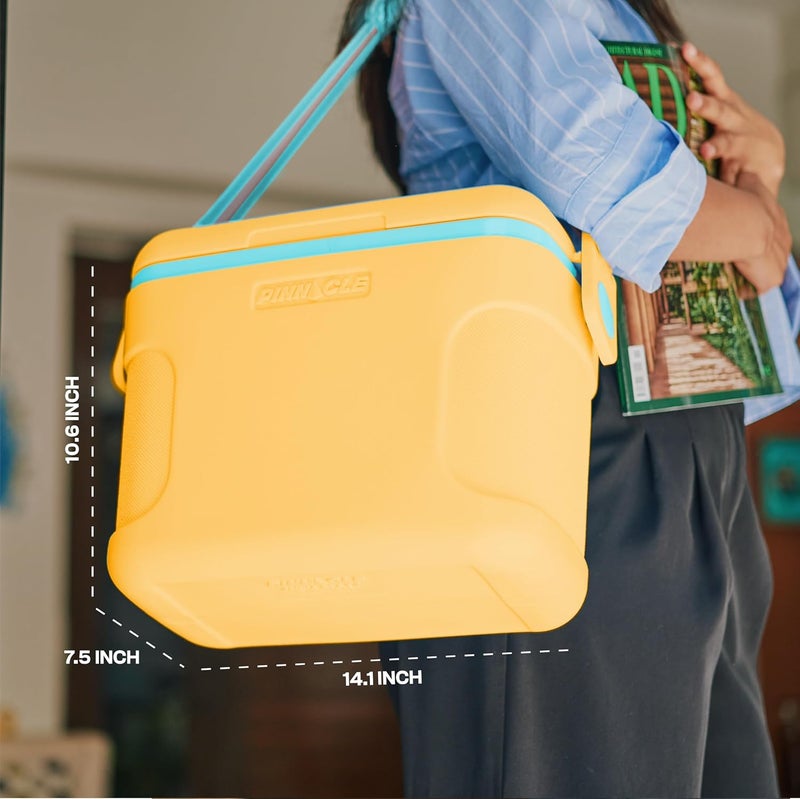 PINNACLE صندوق ثلج Passion سعة 8 لتر | يتسع لـ 12 علبة | يحتفظ بالثلج حتى 36 ساعة | أحزمة قابلة للتعديل، قفل غطاء وحامل مشروبات | صندوق ثلج محمول معزول للنزهات، السفر بالسيارة، الحفلات (أصفر) - Image 2