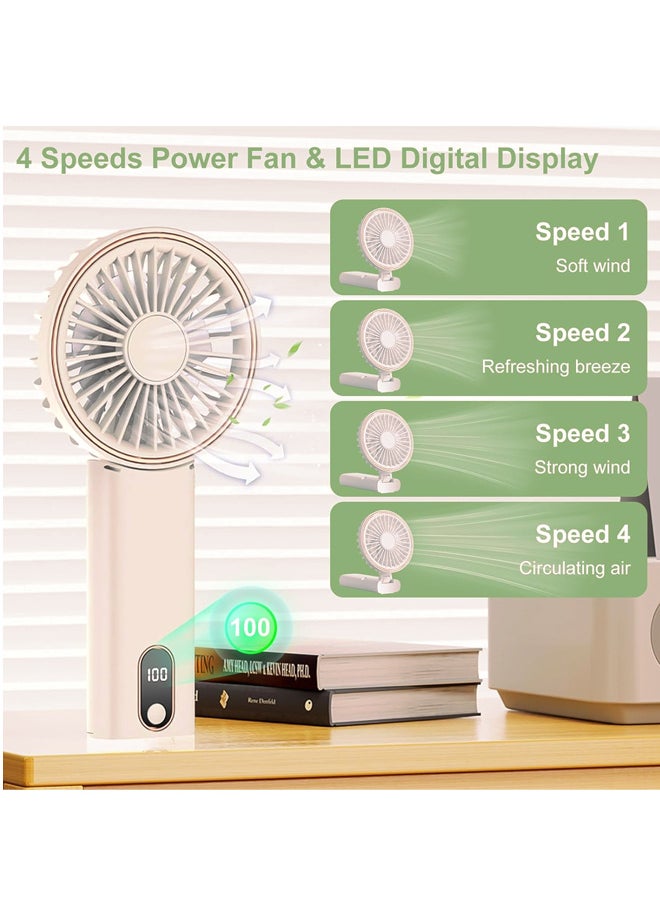 Mini Handheld Fan,  Foldable Portable Handheld Fan ,Trilobal Powerful Handheld Fan,  4 Speed Adjustable, Display Electricity in Real Time for Office Desk，Lightweight Rechargeable Fan for  for Home , Travel, Commute, Office (Mini-White)