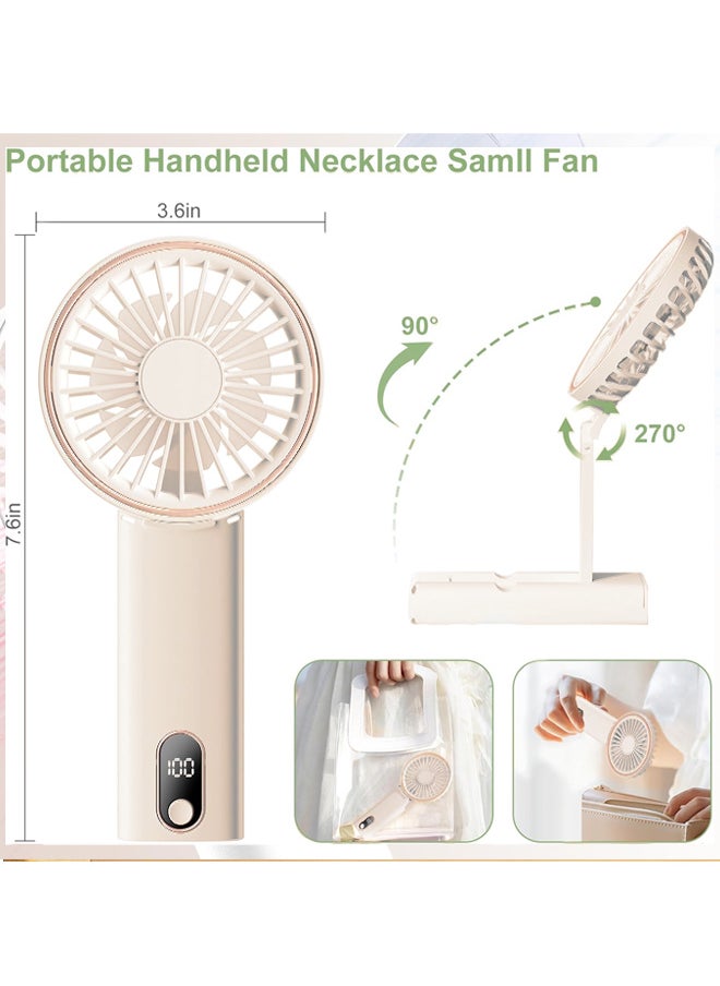 Mini Handheld Fan,  Foldable Portable Handheld Fan ,Trilobal Powerful Handheld Fan,  4 Speed Adjustable, Display Electricity in Real Time for Office Desk，Lightweight Rechargeable Fan for  for Home , Travel, Commute, Office (Mini-White)