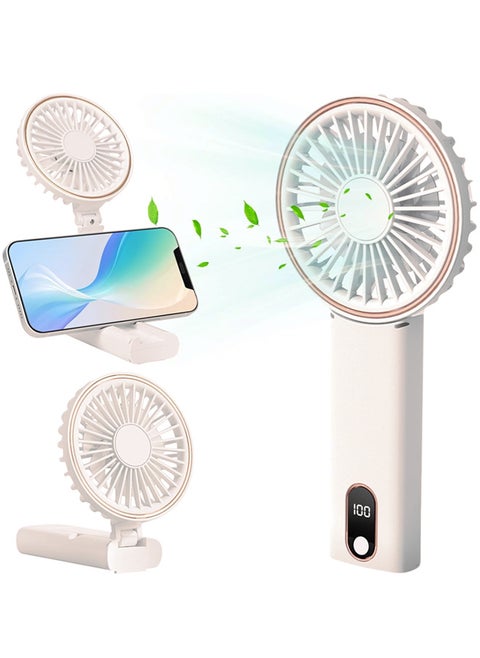 Mini Handheld Fan,  Foldable Portable Handheld Fan ,Trilobal Powerful Handheld Fan,  4 Speed Adjustable, Display Electricity in Real Time for Office Desk，Lightweight Rechargeable Fan for  for Home , Travel, Commute, Office (Mini-White)