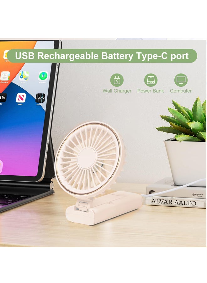 Mini Handheld Fan,  Foldable Portable Handheld Fan ,Trilobal Powerful Handheld Fan,  4 Speed Adjustable, Display Electricity in Real Time for Office Desk，Lightweight Rechargeable Fan for  for Home , Travel, Commute, Office (Mini-White)