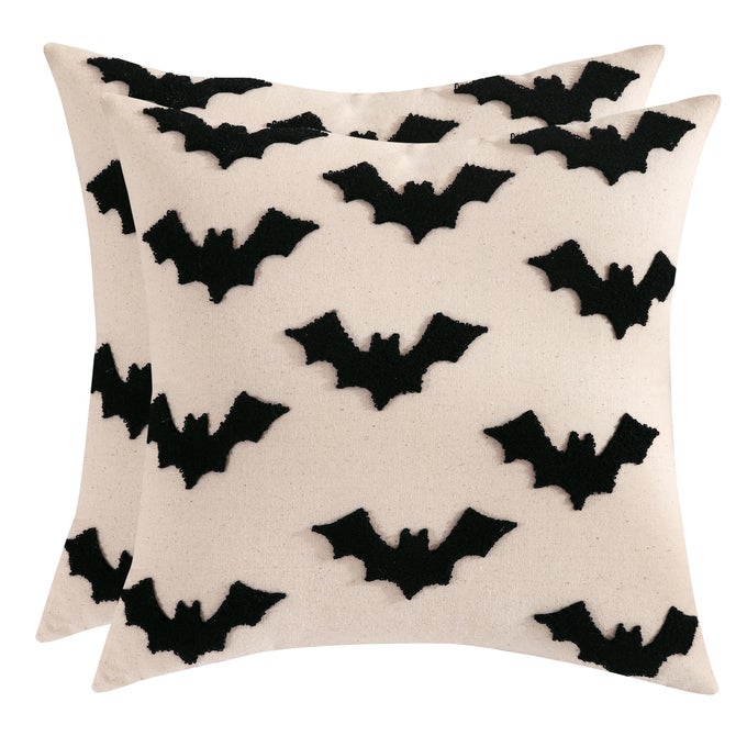 HALLOWEEN THROW PILLOW COVERS 18X18 SET OF 2 BLACK 3D BATS EMBROIDERY PILLOW CASES THANKSGIVING HOME PARTY FALL DECOR PILLOWCASES CUSHION COVERS FOR SOFA BED COUCH