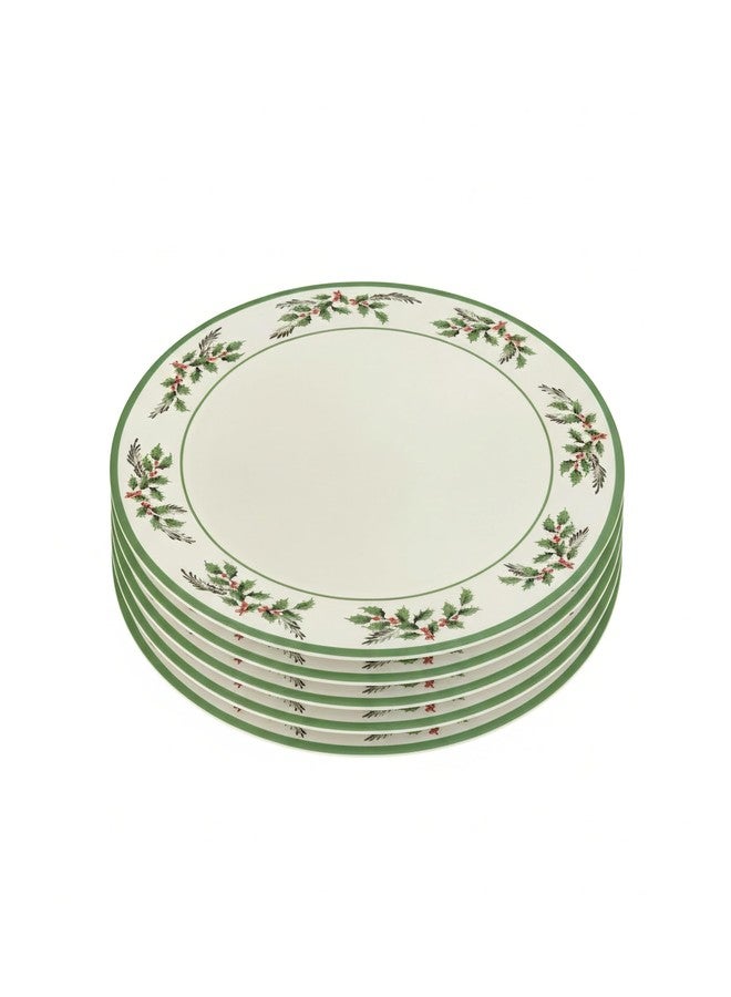 Spode Christmas Tree Holly Dinner Plates, Set of 4-10 Inch Stoneware with White Center & Holly Accents - Festive Holiday Tableware, Microwave, Dishwasher & Freezer Safe, Seasonal Dining Essentials - Image 3