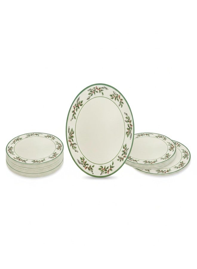 Spode Christmas Tree Holly Dinner Plates, Set of 4-10 Inch Stoneware with White Center & Holly Accents - Festive Holiday Tableware, Microwave, Dishwasher & Freezer Safe, Seasonal Dining Essentials - Image 2
