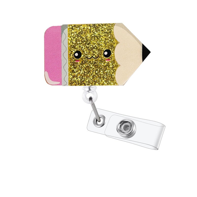 BEZTN Funny Teacher Badge Reel, Cute Pencil Retractable ID Card Badge Holder, Name Tag Work Badge Clip for Teacher Gifts, Interchangeable Student Badge Buddy, Student Nurse Badge Accessories - Image 1