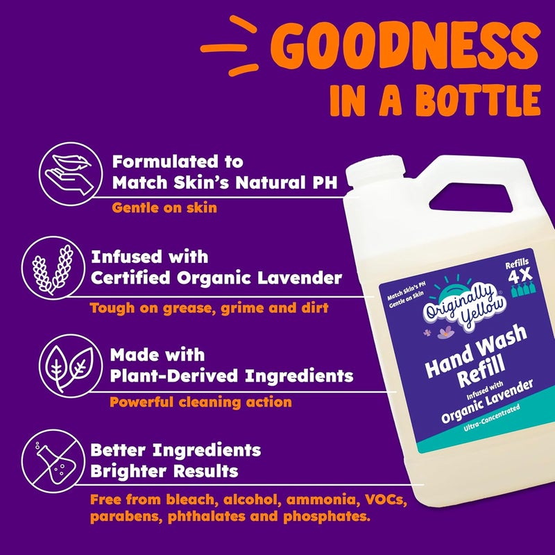 Originally Yellow Plant-Based Hand Soap All Natural Infused with Organic Lavender | Gentle Natural Hand Soap | Pet & Baby-Safe Soap 1.89L (1 Pack), Lavender - Image 2