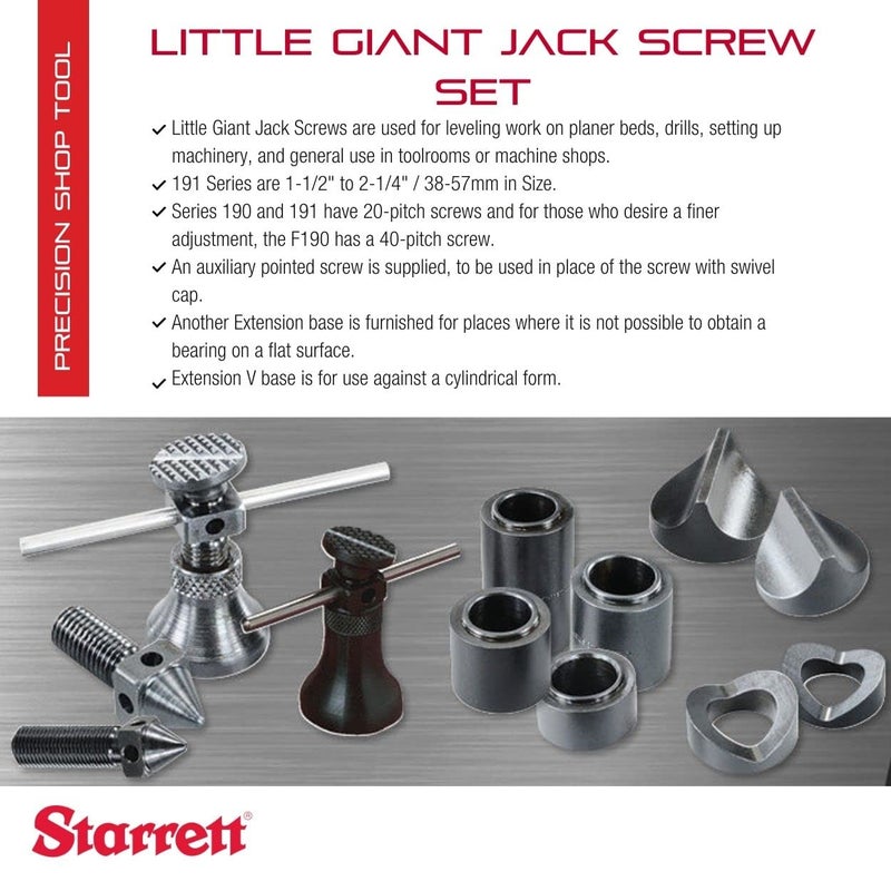 Starrett Little Giant Jack Screw Set Complete with All Attachments  Ideal for General Use in Toolrooms or Machine Shops  112214 Range 1 Base Diameter  S191 - Image 2