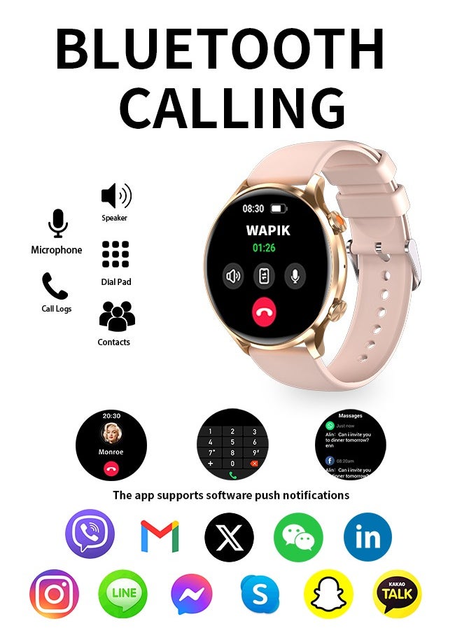 WAPIK - Korean Brand Smart Watch Y5，Business Smartwatch, Waterproof Fitness Watch, Bluetooth Calling, Compatible with Android and iOS,Smartwatch For Men, Zinc Alloy Vacuum Plating, Heart Rate Monitoring，Gold - Image 1