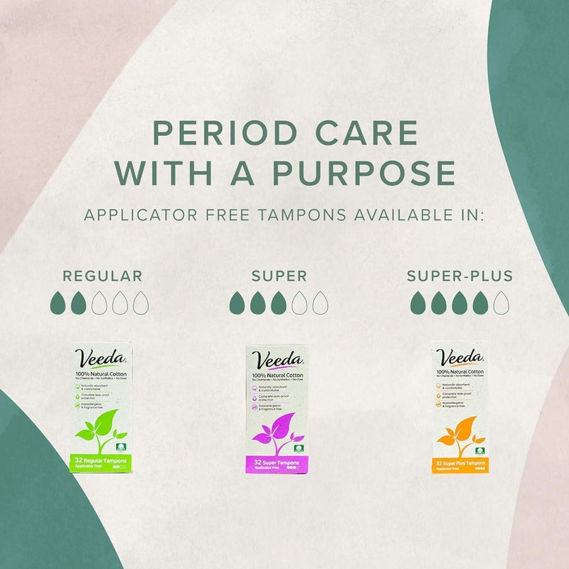 Veeda 100% Natural Cotton Tampons Super Plus Absorbency - Non-Applicator Tampons with leak proof protection - Unscented & Toxin Free - 16 Count - Image 5