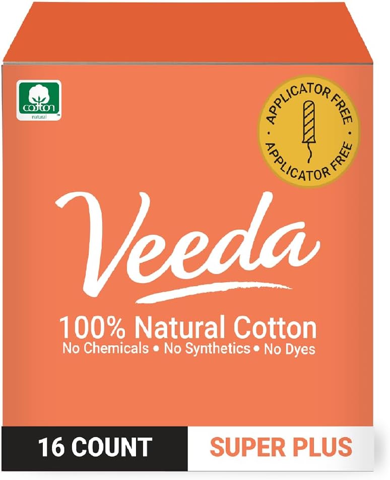 Veeda 100% Natural Cotton Tampons Super Plus Absorbency - Non-Applicator Tampons with leak proof protection - Unscented & Toxin Free - 16 Count - Image 1