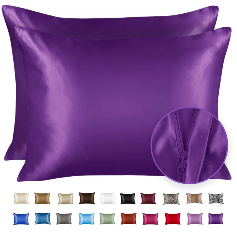 ShopBedding Luxury Satin Pillowcase for Hair - Queen Satin Pillowcase with Zipper  Grape (Pillowcase Set of 2) - Blissford - Image 1