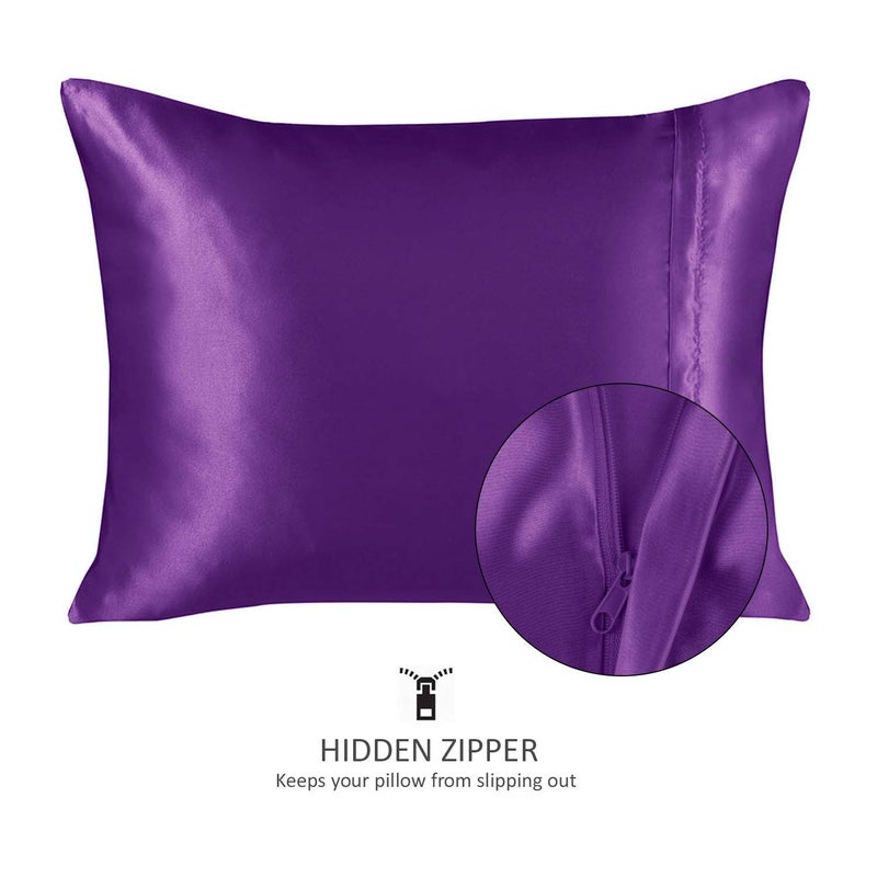 ShopBedding Luxury Satin Pillowcase for Hair - Queen Satin Pillowcase with Zipper  Grape (Pillowcase Set of 2) - Blissford - Image 3