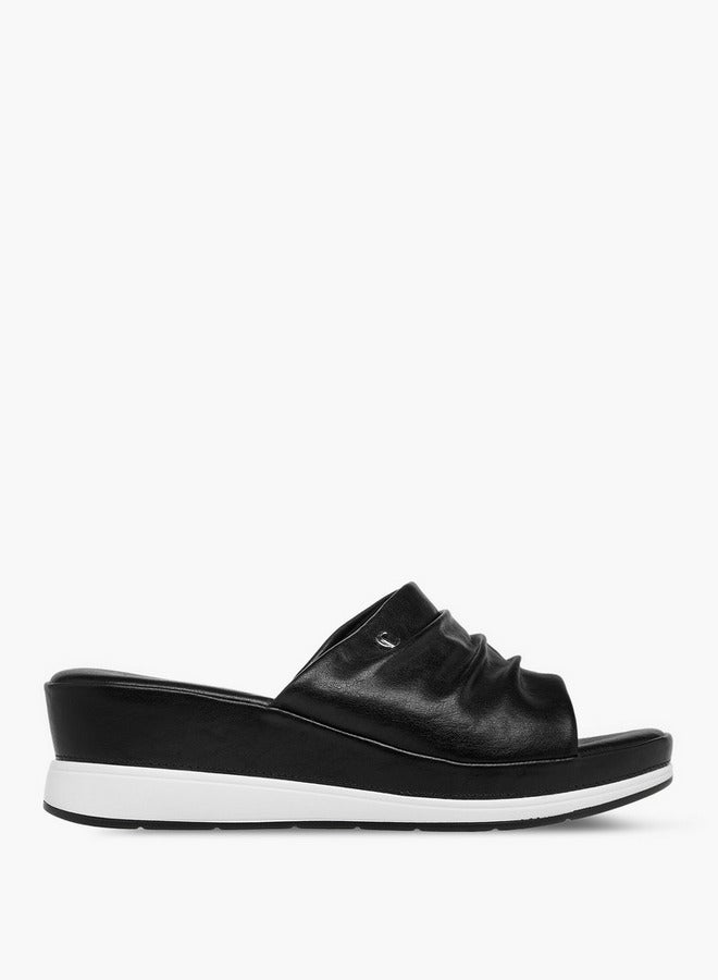 Le Confort Wrinkle Detail Slip-On Sandals with Wedge Heels - Image 3