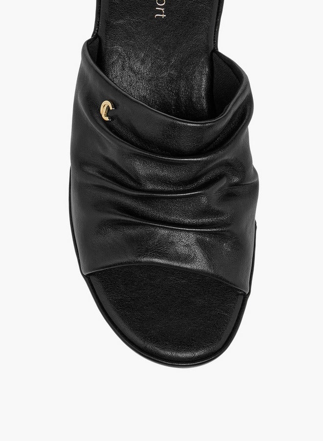 Le Confort Wrinkle Detail Slip-On Sandals with Wedge Heels - Image 4