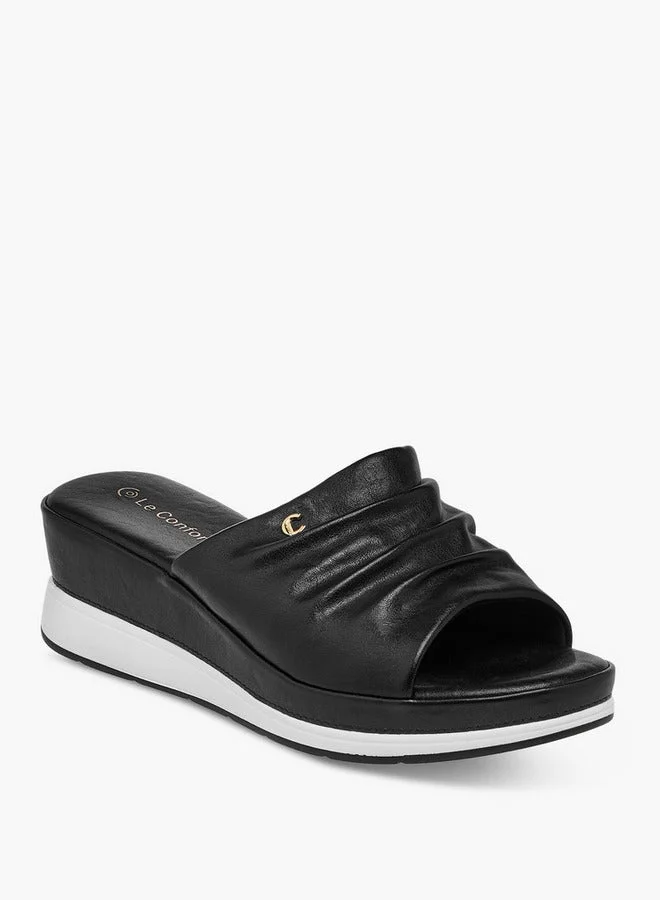 Le Confort Wrinkle Detail Slip-On Sandals with Wedge Heels