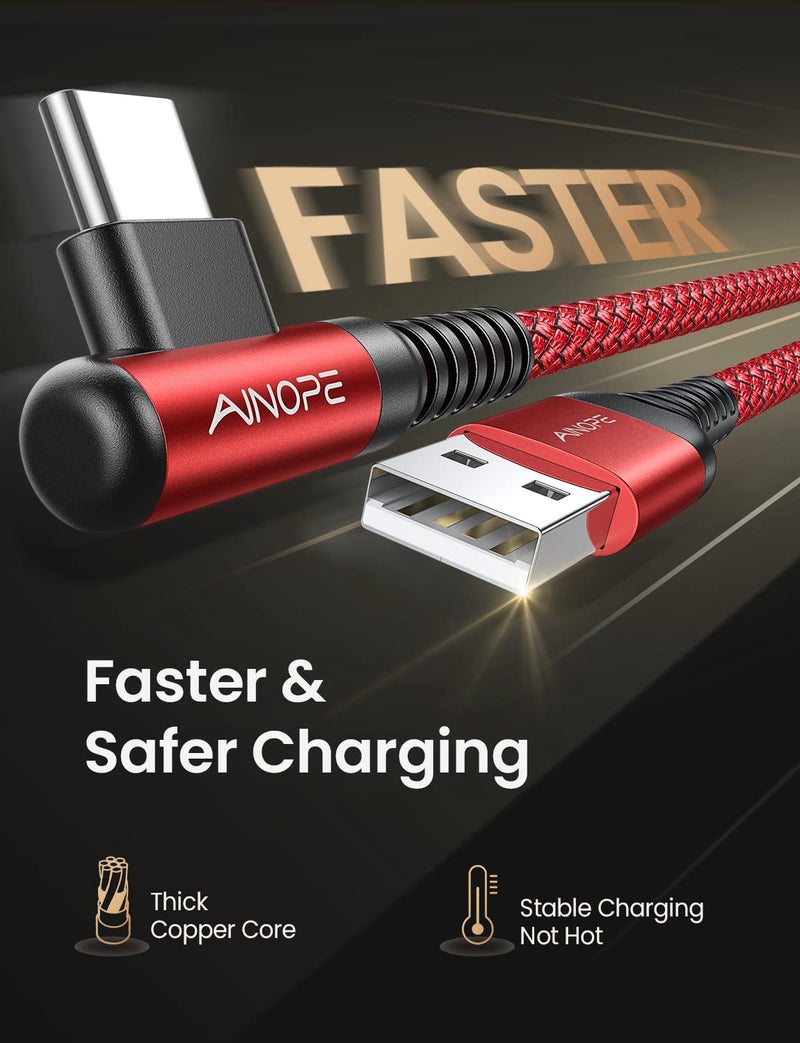 AINOPE USB C Cord 3.1A Fast Charge, [2-Pack, 6.6ft] Type C Charging Cable Right Angle, Resistant Nylon Braided USB-A to USB-C Charge Compatible Galaxy S10 S9 S8 Plus S21, V30,V20,G6, Type C Charger - Image 4