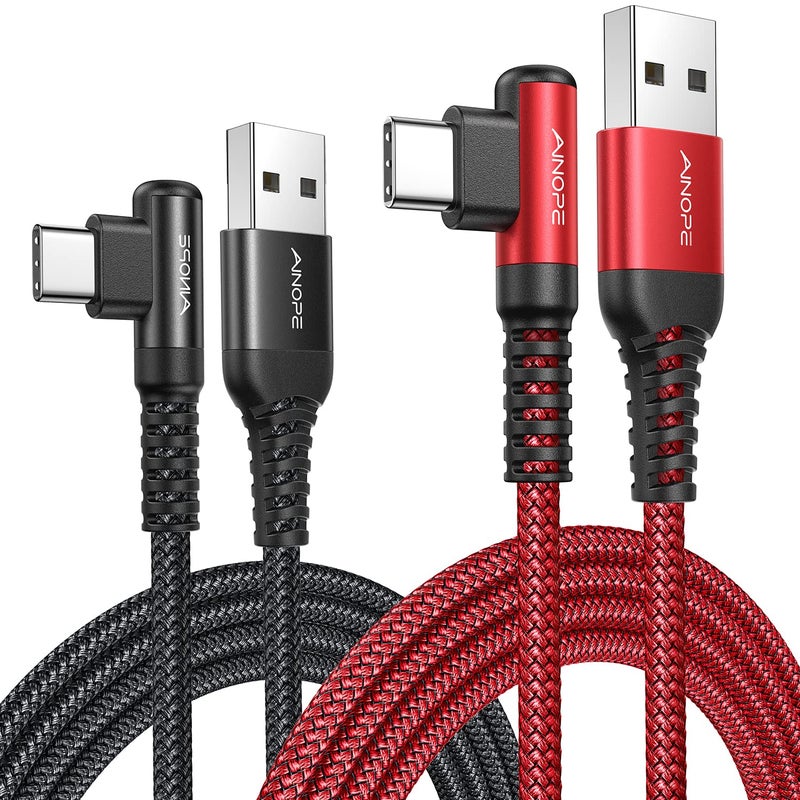 AINOPE USB C Cord 3.1A Fast Charge, [2-Pack, 6.6ft] Type C Charging Cable Right Angle, Resistant Nylon Braided USB-A to USB-C Charge Compatible Galaxy S10 S9 S8 Plus S21, V30,V20,G6, Type C Charger - Image 1