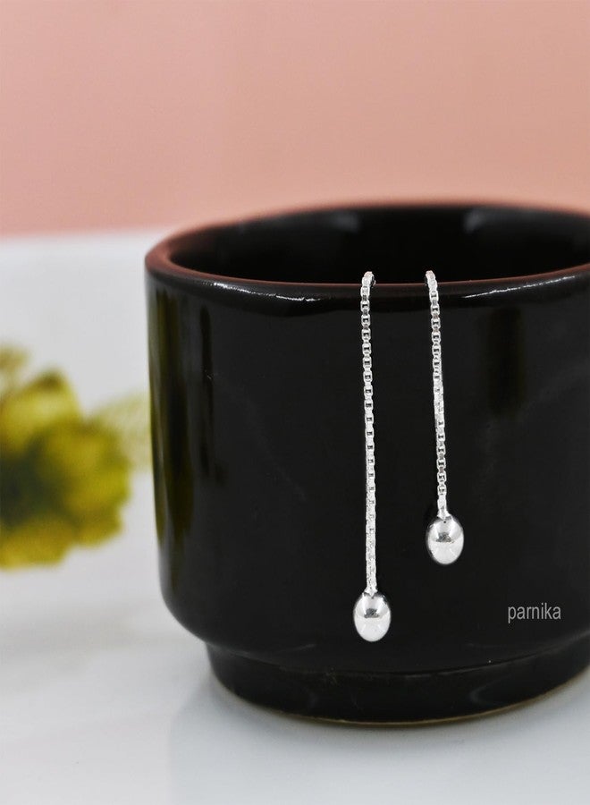 Parnika 925 Minimalistic Tassel Earrings in Pure 92.5 Sterling Silver For Girls n Women | Gift for her | Silver Sui Dhaga Earrings | - Image 4