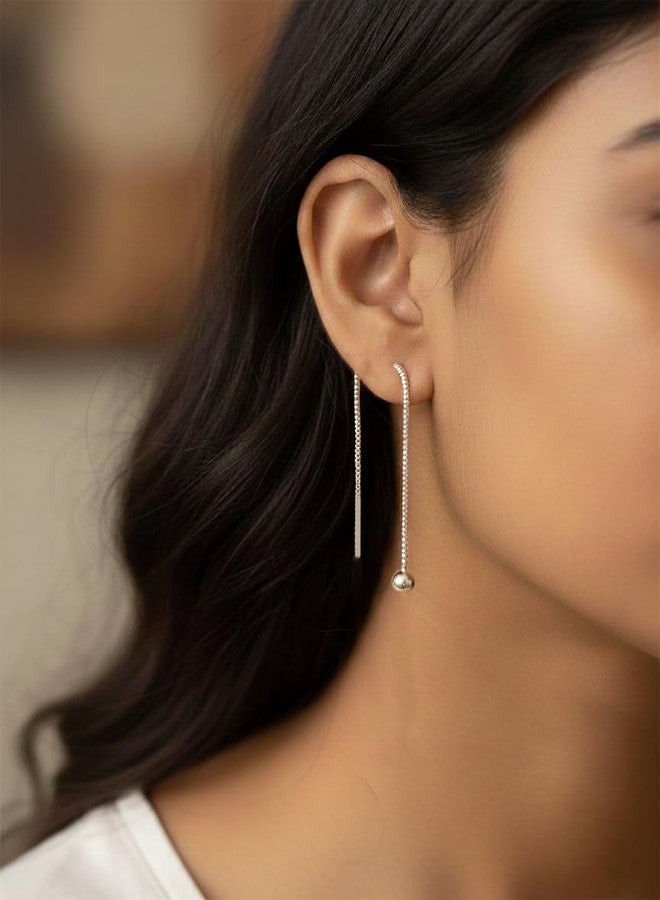 Parnika 925 Minimalistic Tassel Earrings in Pure 92.5 Sterling Silver For Girls n Women | Gift for her | Silver Sui Dhaga Earrings | - Image 2