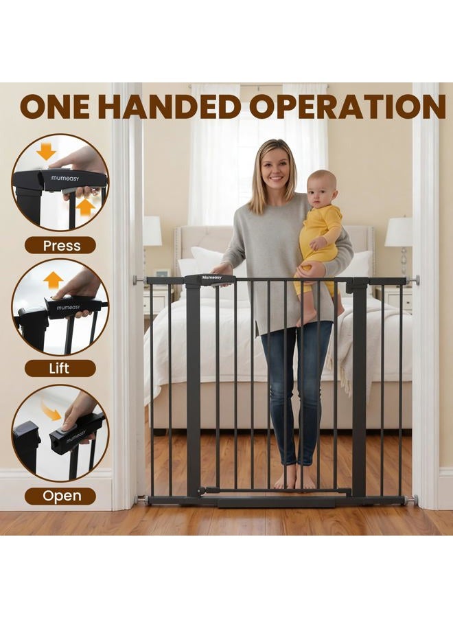 Mumeasy Baby Gate with Door, 26-40" Auto Close Dog Gate Indoor for Stairs Doorways, Easy Install Pressure Mounted Pet Gate, Easy Walk Through Child Safety Gate for The House, Black - Image 5