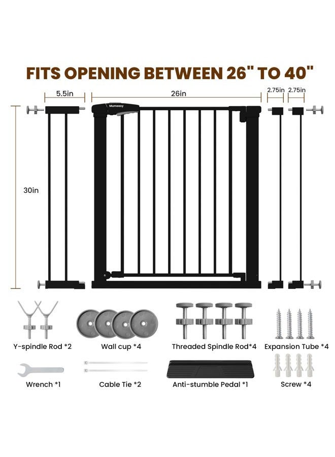 Mumeasy Baby Gate with Door, 26-40" Auto Close Dog Gate Indoor for Stairs Doorways, Easy Install Pressure Mounted Pet Gate, Easy Walk Through Child Safety Gate for The House, Black - Image 2