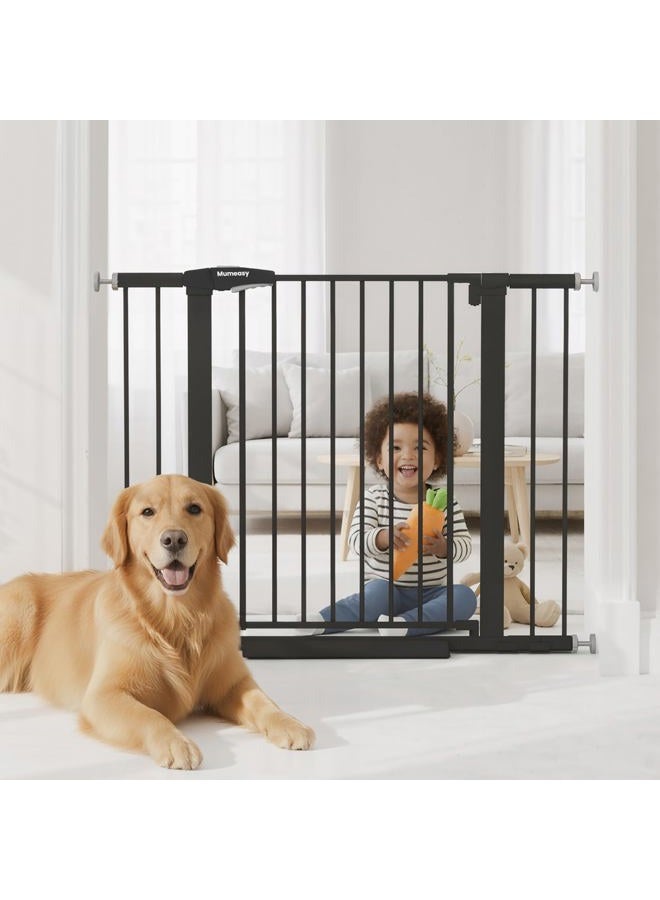 Mumeasy Baby Gate with Door, 26-40" Auto Close Dog Gate Indoor for Stairs Doorways, Easy Install Pressure Mounted Pet Gate, Easy Walk Through Child Safety Gate for The House, Black - Image 1