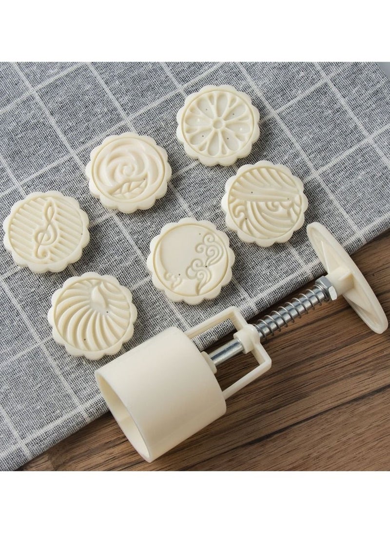 DubaiGallery 3D Cookie Cutter Press Flower Moon Cake Mold with Set 6 Pcs Pattern Baking Accessories for Pastry Mold Bakware - Muffin Fondant - Cupcake Dessert - Eid & Mid-Autumn Festival - Round Shape  - Image 1