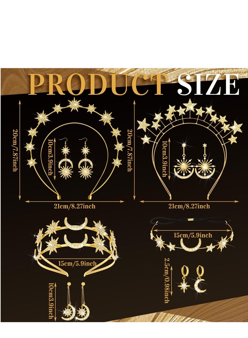 KASTWAVE 8 Pcs Moon Stars Crowns Headpiece Crown Drop Earrings Gold Headband Tiaras and Crowns for Women Boho Wedding Costume Headpiece Jewelrylry - Image 5