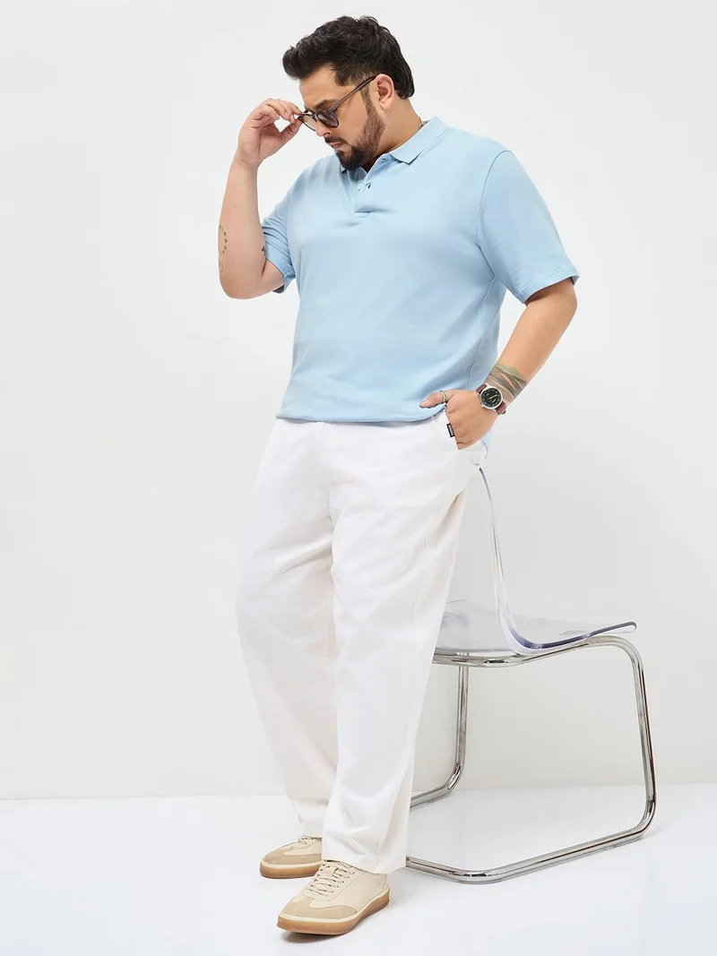 Urbano Fashion  Urbano Plus Men's Light Sky Blue Solid Regular Fit Half Sleeve Cotton Polo T-Shirt  | Best Price UAE