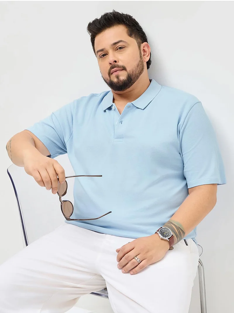 Urbano Fashion  Urbano Plus Men's Light Sky Blue Solid Regular Fit Half Sleeve Cotton Polo T-Shirt  | Best Price UAE