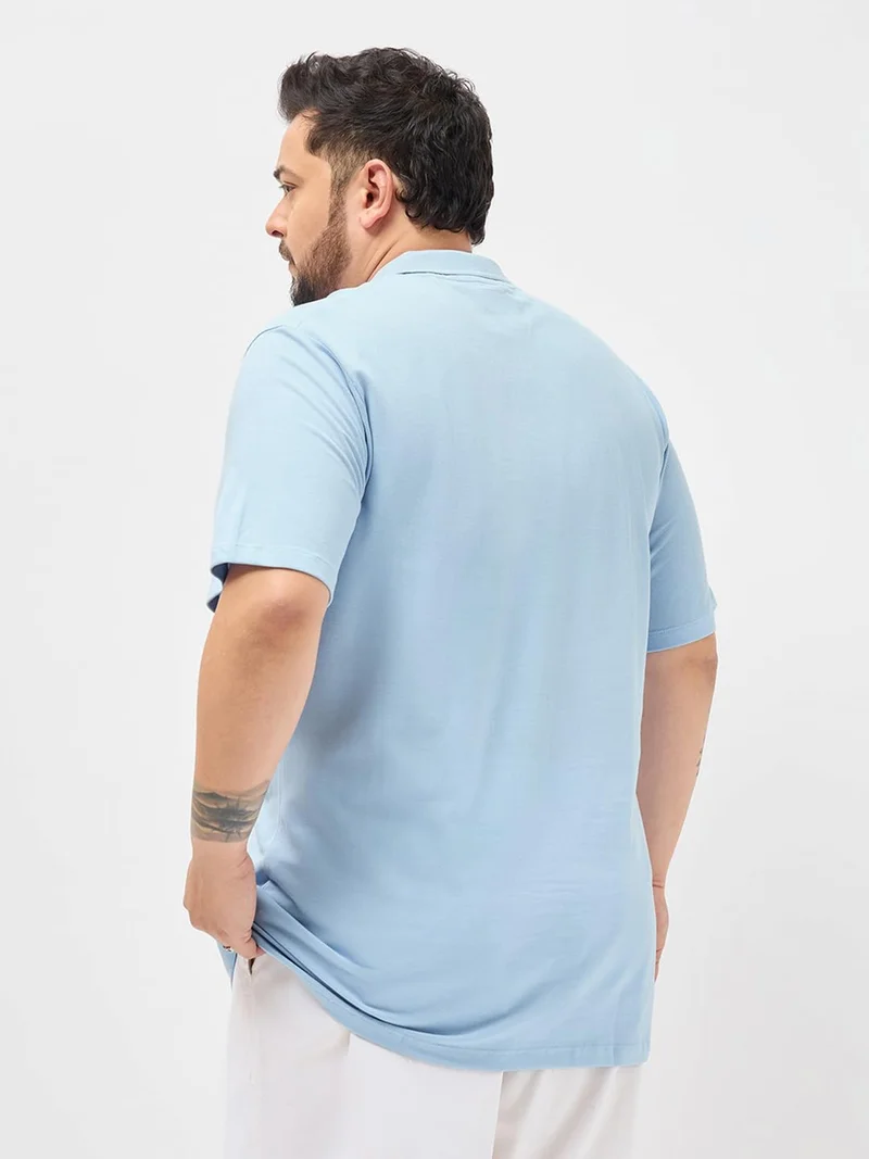 Urbano Fashion  Urbano Plus Men's Light Sky Blue Solid Regular Fit Half Sleeve Cotton Polo T-Shirt  | Best Price UAE