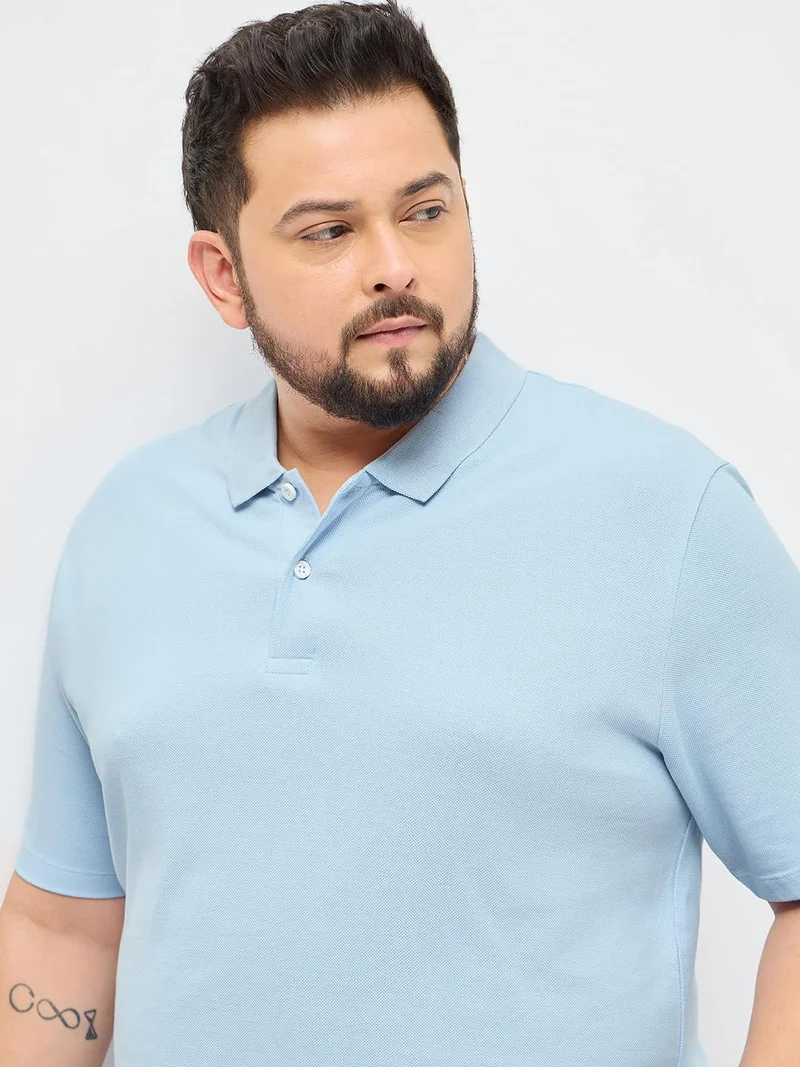 Urbano Fashion  Urbano Plus Men's Light Sky Blue Solid Regular Fit Half Sleeve Cotton Polo T-Shirt  | Best Price UAE