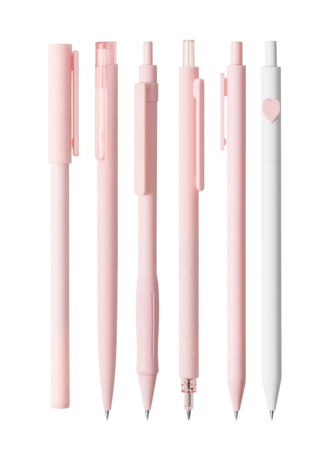 Kaco 6 Pieces Gel Pens Cute Stationery, Journaling Note Taking Pens, 0.5mm Fine Point, BUCUO (6 Pcs Pink - All Black Ink) - Image 1