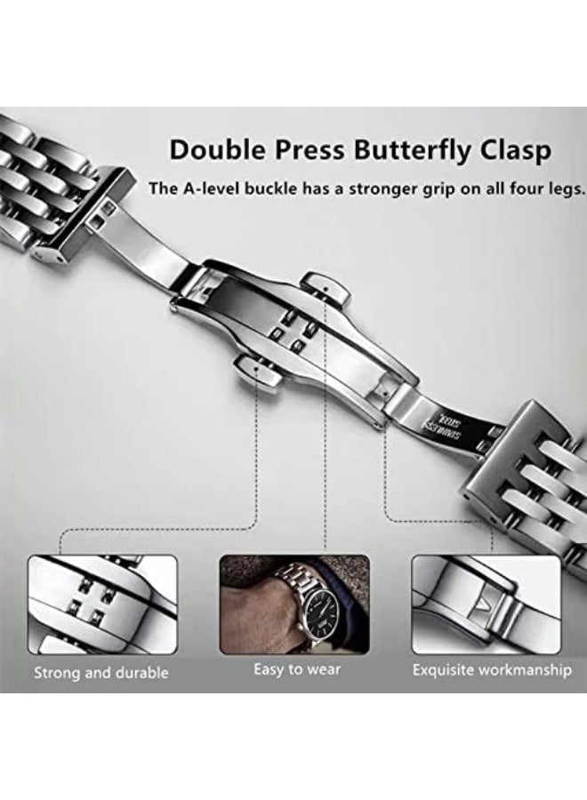 Stainless Steel Watch Band Straight & Curved End 14mm 16mm 18mm 19mm 20mm 21mm 22mm 23mm 24mm Premium Polished Metal Watch Band Bracelet Universal Smartwatch Replacement Strap Men Women - Image 3