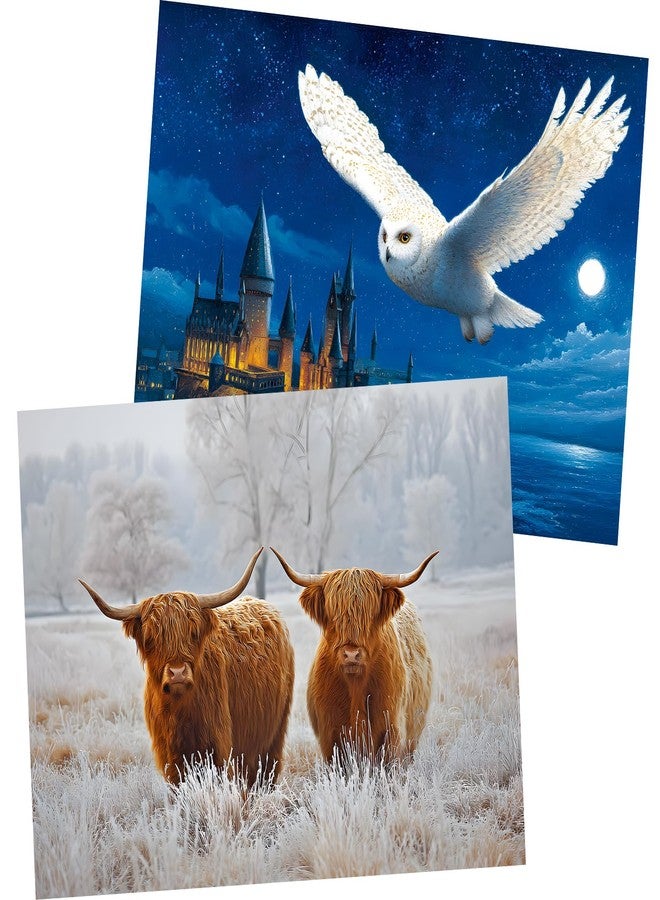 WSCXSC 2 Pack 500 Pieces Puzzles for Adults,Yak Animal Jigsaw Puzzles 500 Pieces,Owl Castle Adult Puzzles for Adults 500 Pieces Puzzle with Letters on Back Colorful Challenging Puzzles Family Game Gift - Image 1