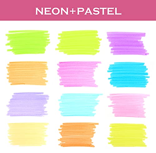 WRITECH Retractable Highlighters Assorted Colors: Chisel Tip Click Aesthetic Highlighter Marker Pens Pack Multi Colored Ink No Bleed Smear for Highlighting Journaling (12ct Neon+Pastel) - Image 3